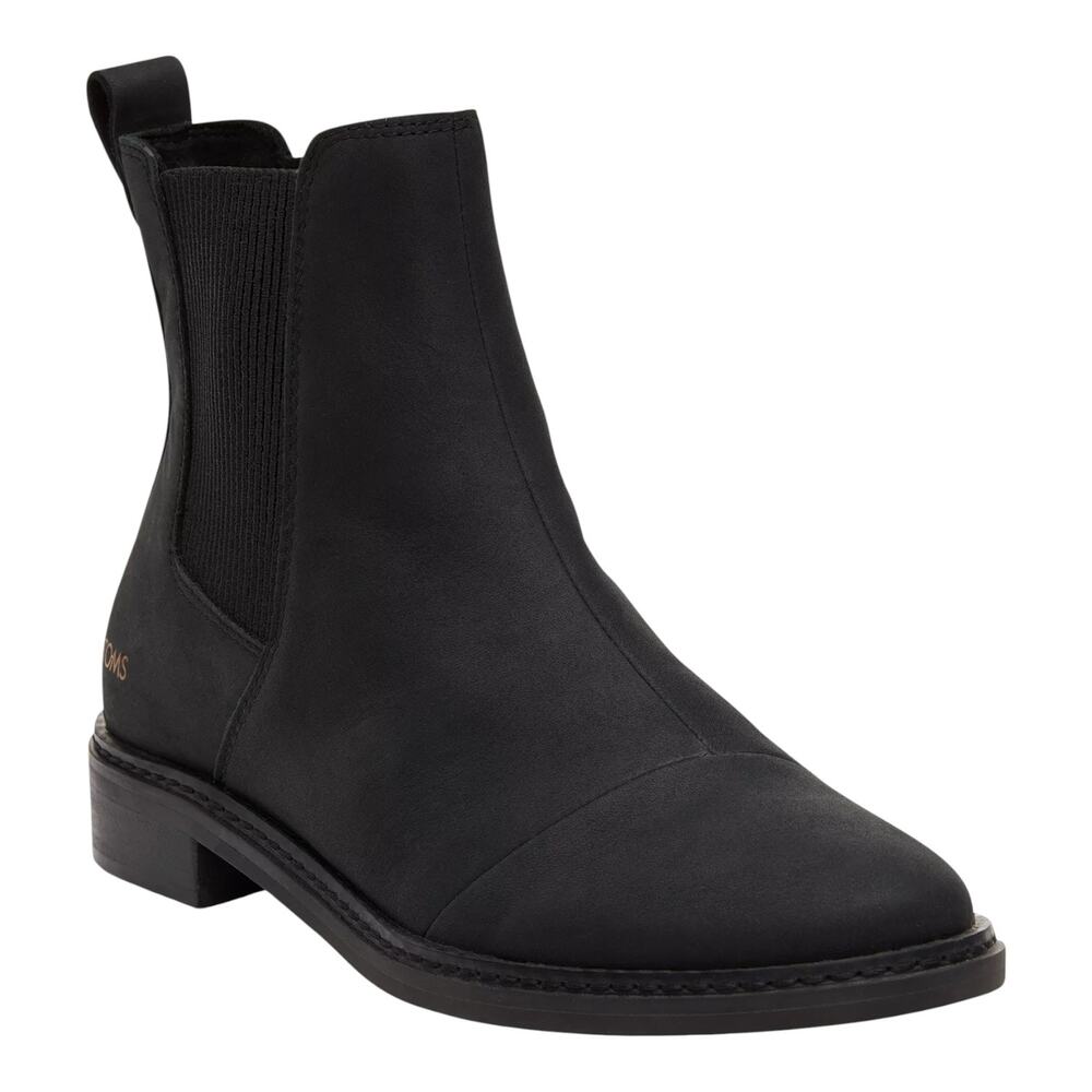 TOMS Women's Charlie Leather Pull On Chelsea Booties Black Size 9 1/2